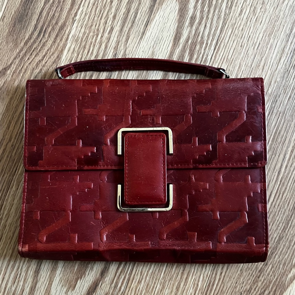Red Leather Embossed Prince‎ Clutch Handbag Purse